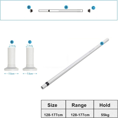 Wysuwany drążek, ze stali nierdzewnej, teleskopowy 178-227 cm