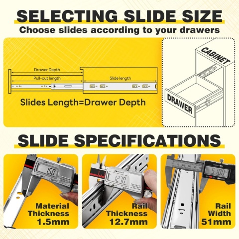 AOLISHENG Prowadnice szuflad Push to Open 850 mm METALOWE 34 "