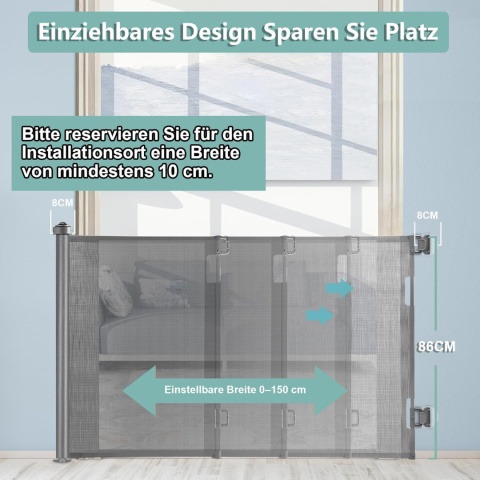 BRAMKA ochronna na schody, wysuwana, dla niemowląt, dla psów, 150 cm