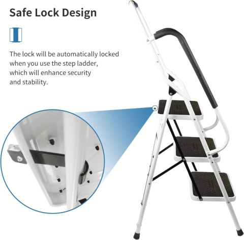 DAWNYIELD 3-stopniowa stalowa składana drabina schodowa antypoślizgowa