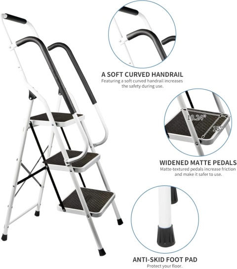 DAWNYIELD 3-stopniowa stalowa składana drabina schodowa antypoślizgowa
