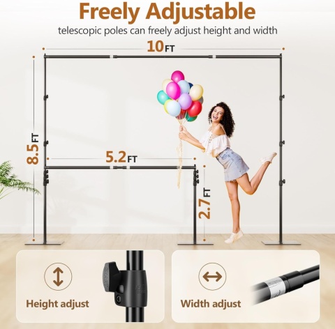 EMART Stojak na tło fotograficzne ze stalowym cokołem, 2,6 m x 3 m