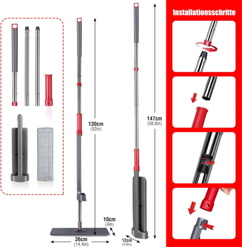 HEVOL mop z funkcją wykręcania, regulowany 130 -147 cm , 6 wkładów