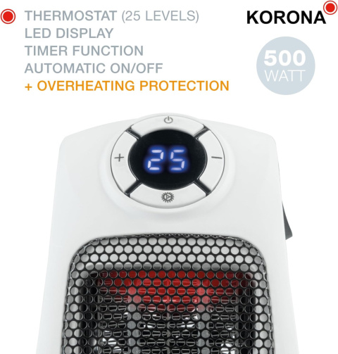 Korona 60010 Grzejnik gniazdkowy z funkcją ochrony przed mrozem, 600 W Korona 60010 Grzejnik gniazdkowy z funkcją ochrony przed mrozem, 600 W