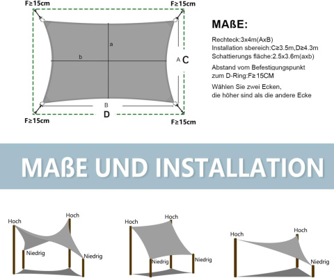 LOVE STORY Żagiel przeciwsłoneczny, prostokątny, 4 x 5 m