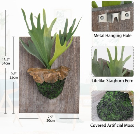 Oairse Sztuczne rośliny 34 cm, sztuczna paproć rogacza z kwietnikiem