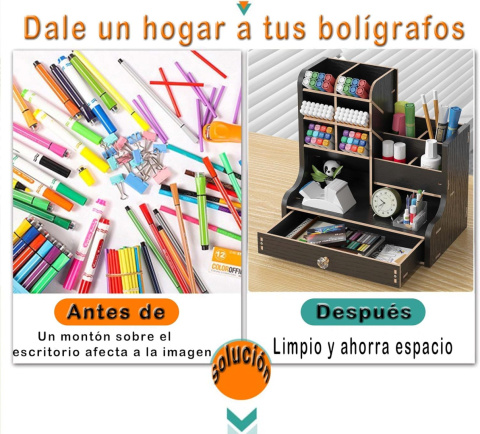 RUIXUE Organizer na biurko drewniany na długopisy wielofunkcyjny