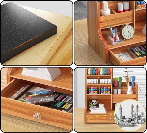 RUIXUE Organizer na biurko drewniany na długopisy wielofunkcyjny