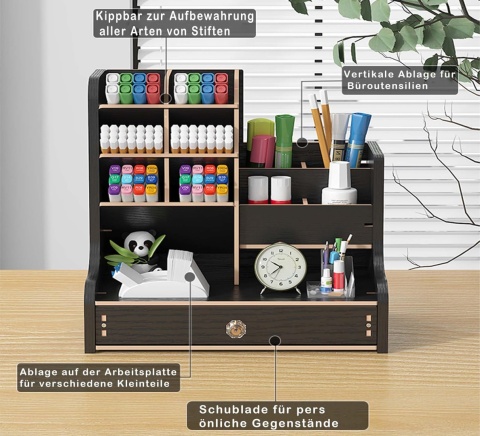 RUIXUE Organizer na biurko drewniany na długopisy wielofunkcyjny