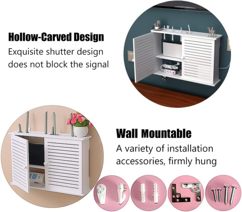Router rack Naścienna pływająca półka na router WiFi, 2 poziomy