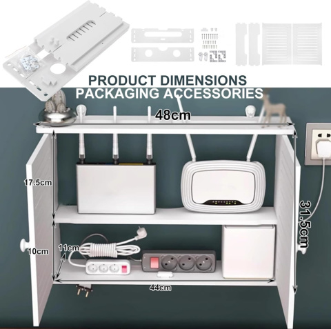 Router rack Naścienna pływająca półka na router WiFi, 2 poziomy