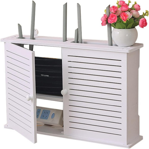 Router rack Naścienna pływająca półka na router WiFi, 2 poziomy