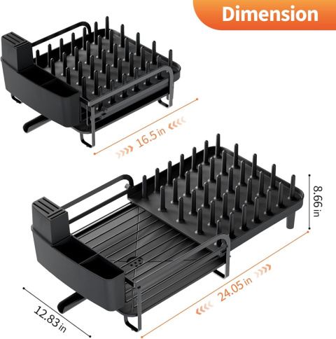 Rozsuwana suszarka do naczyń na blat kuchenny, ociekacz