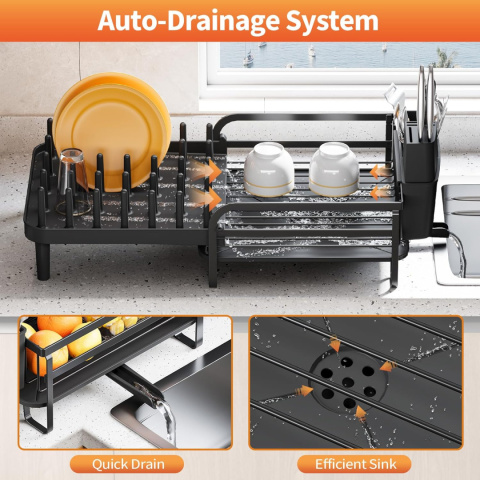 Rozsuwana suszarka do naczyń na blat kuchenny, ociekacz