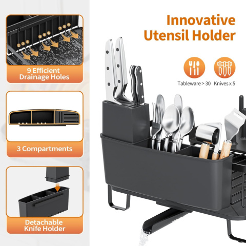 Rozsuwana suszarka do naczyń na blat kuchenny, ociekacz