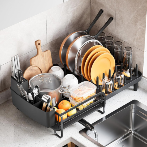 Rozsuwana suszarka do naczyń na blat kuchenny, ociekacz