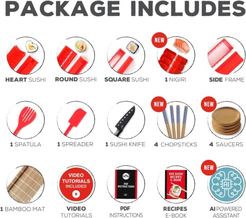 Zestaw do robienia sushi, 24 elementy z paleczkami - aplikacja, premium