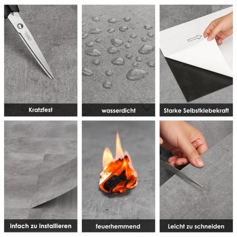 Samoprzylepne płytki winylowe -Efekt betonu 60 cm x 30 cm 12 płytek