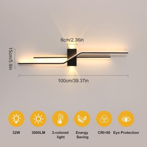 Tealight LED Kinkiet Wewnętrzny, 100CM Ściemnialny 3 Kolory 18W