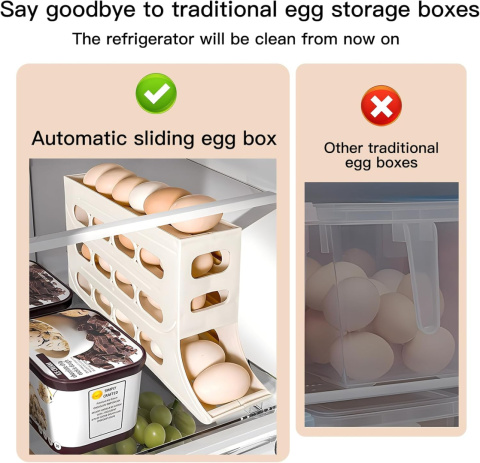 Ysguyyz 4-poziomowy automatyczny dozownik jajek do organizacji lodówki
