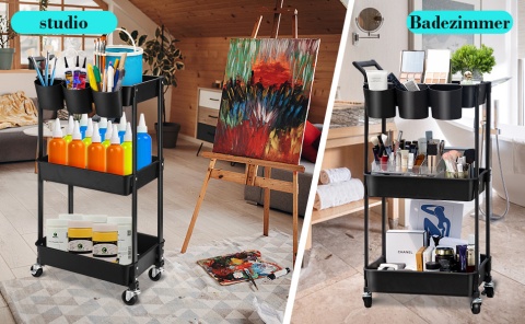 HBTower Wózek Kuchenny 3 Poziomy na Kółkach, Wielofunkcyjny z Półkami