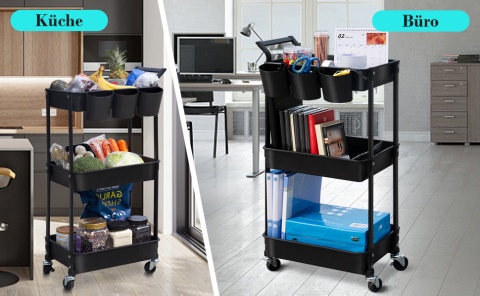 HBTower Wózek Kuchenny 3 Poziomy na Kółkach, Wielofunkcyjny z Półkami