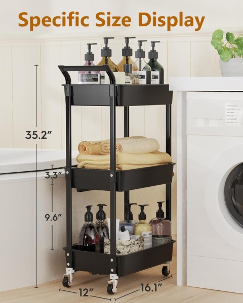 HBTower Wózek Kuchenny 3 Poziomy na Kółkach, Wielofunkcyjny z Półkami