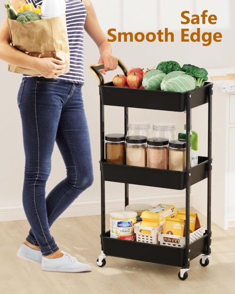 HBTower Wózek Kuchenny 3 Poziomy na Kółkach, Wielofunkcyjny z Półkami