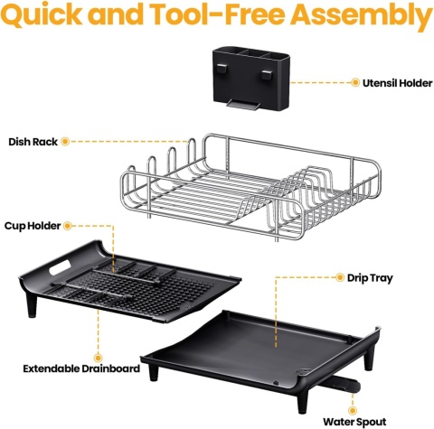 Rozsuwana suszarka do naczyń na blat kuchenny, ociekacz