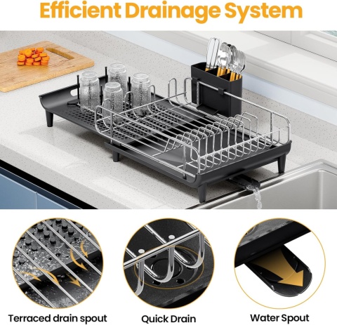 Rozsuwana suszarka do naczyń na blat kuchenny, ociekacz