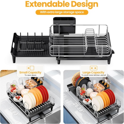 Rozsuwana suszarka do naczyń na blat kuchenny, ociekacz