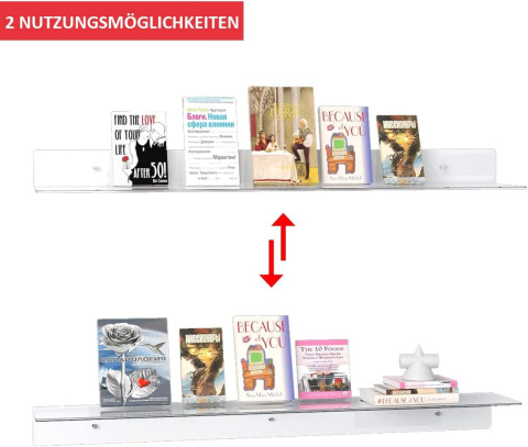 91cm Przezroczyste długie pływające półki na ścianę, akrylowa 2 szt 91cm Przezroczyste długie pływające półki na ścianę, akrylowa 2 szt