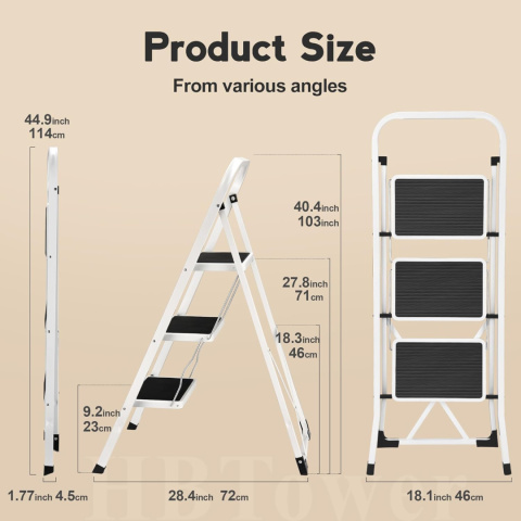 Drabina 3-stopniowa HBTower z antypoślizgowym stopnie 20 cm, do 150 kg Drabina 3-stopniowa HBTower z antypoślizgowym stopnie 20 cm, do 150 kg