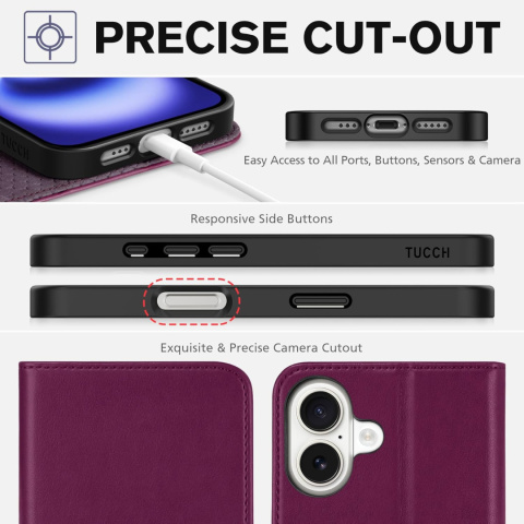 Etui portfelowe TUCCH do iPhone'a 16 (6,1") ze skóry PU z blokadą RFID Etui portfelowe TUCCH do iPhone'a 16 (6,1") ze skóry PU z blokadą RFID