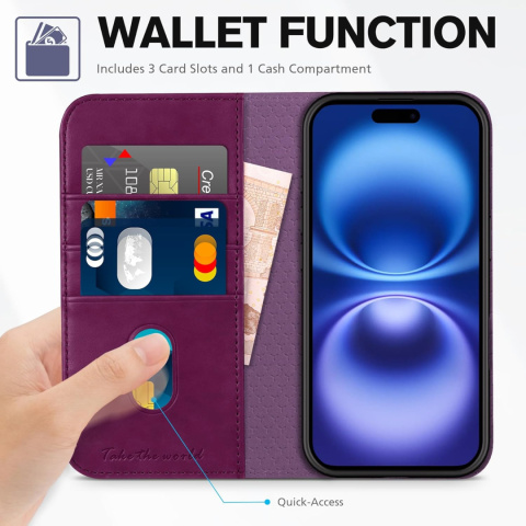 Etui portfelowe TUCCH do iPhone'a 16 (6,1") ze skóry PU z blokadą RFID Etui portfelowe TUCCH do iPhone'a 16 (6,1") ze skóry PU z blokadą RFID