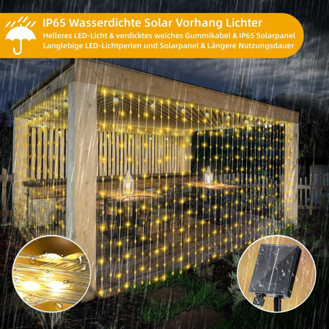 GCMacau Solarny łańcuch świetlny 3 x 3 m, 8 trybów pracy, pilot IP65 GCMacau Solarny łańcuch świetlny 3 x 3 m, 8 trybów pracy, pilot IP65