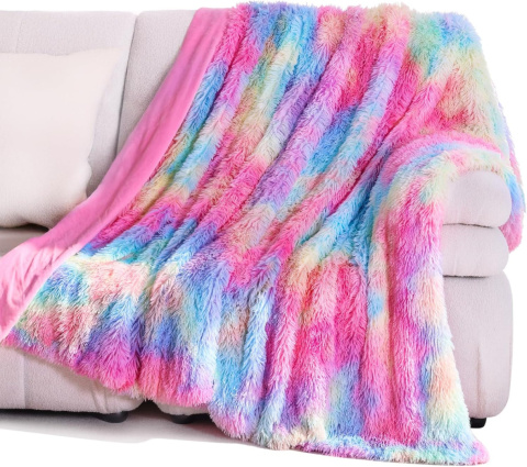 KANKAEU Rainbow Blanket, puszysty koc 160×200 cm