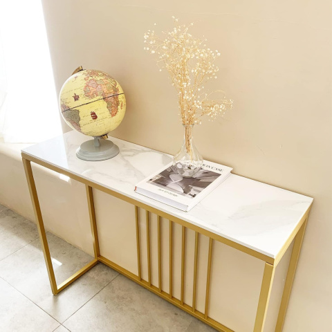 Konsola FATIVO Marmur 100 x 30 x 78,5cm biały, złoty Konsola FATIVO Marmur 100 x 30 x 78,5cm biały, złoty