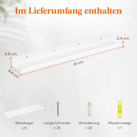 Lifewit Książka z obrazkami, regał wiszący, 6 sztuk, 61 cm, akrylowy Lifewit Książka z obrazkami, regał wiszący, 6 sztuk, 61 cm, akrylowy
