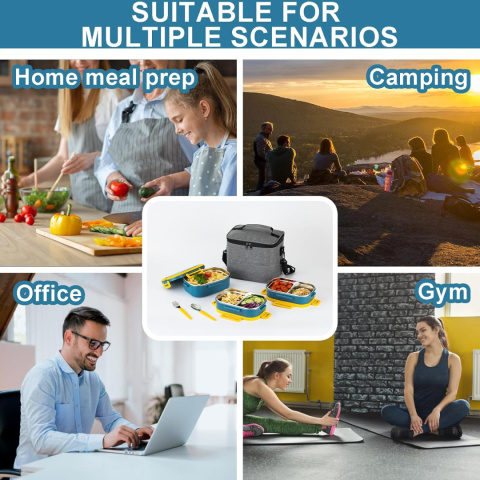 Lille Home 3-poziomowy pojemnik Bento 2,45 l + torba termiczna