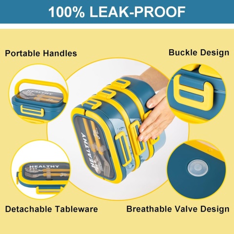 Lille Home 3-poziomowy pojemnik Bento 2,45 l + torba termiczna