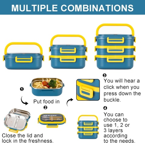 Lille Home 3-poziomowy pojemnik Bento 2,45 l + torba termiczna