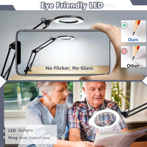 Lupa ze światłem i stojakiem, 10 x LED , 5 barw swiatla Lupa ze światłem i stojakiem, 10 x LED , 5 barw swiatla