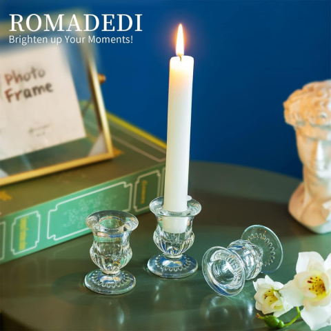 Romadedi Szklany świecznik, świece prętowe, zestaw 10 sztuk Romadedi Szklany świecznik, świece prętowe, zestaw 10 sztuk