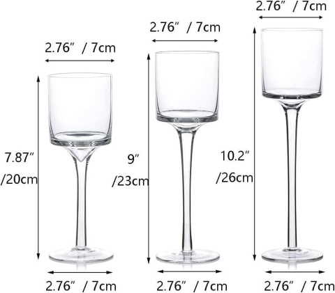 Romadedi Szklany świecznik zestaw 3 sztuk, 20/23/26 cm Romadedi Szklany świecznik zestaw 3 sztuk, 20/23/26 cm