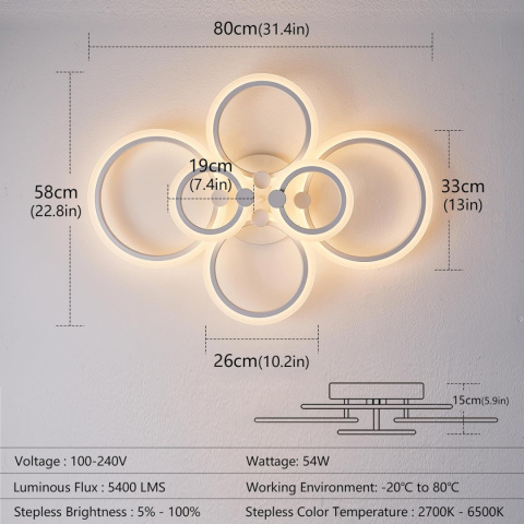 SUCIKORIO Lampa sufitowa LED do salonu z pilotem i aplikacją80 cm SUCIKORIO Lampa sufitowa LED do salonu z pilotem i aplikacją80 cm