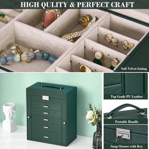 Yorbay Seelux szkatułka na biżuterię, z 5 szufladami i lustrem