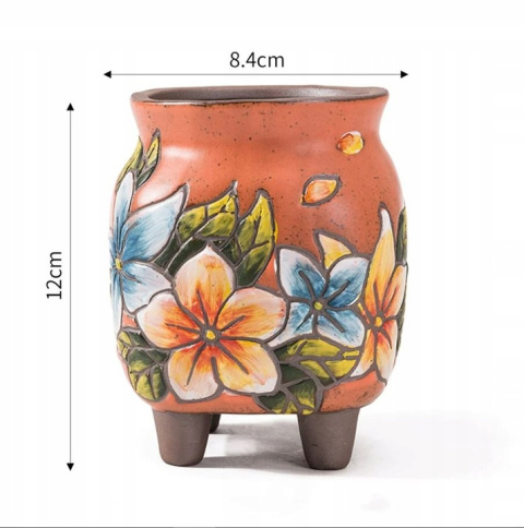 Gaplarate ceramiczna doniczna na nogach, recznie malowana 12 cm pomaranczowa Gaplarate ceramiczna doniczna na nogach, recznie malowana 12 cm pomaranczowa