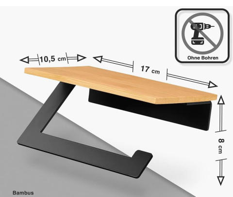 Uchwyt na papier toaletowy bez wiercenia z drewniana półką czarny