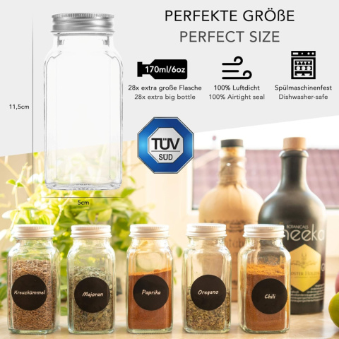 28 słoików na przyprawy, szklane 170 ml - zestaw XXL 28 słoików na przyprawy, szklane 170 ml - zestaw XXL